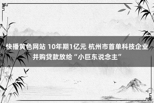 快播黄色网站 10年期1亿元 杭州市首单科技企业并购贷款放给“小巨东说念主”