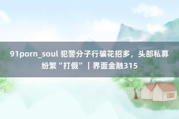 91porn_soul 犯警分子行骗花招多，头部私募纷繁“打假”｜界面金融315